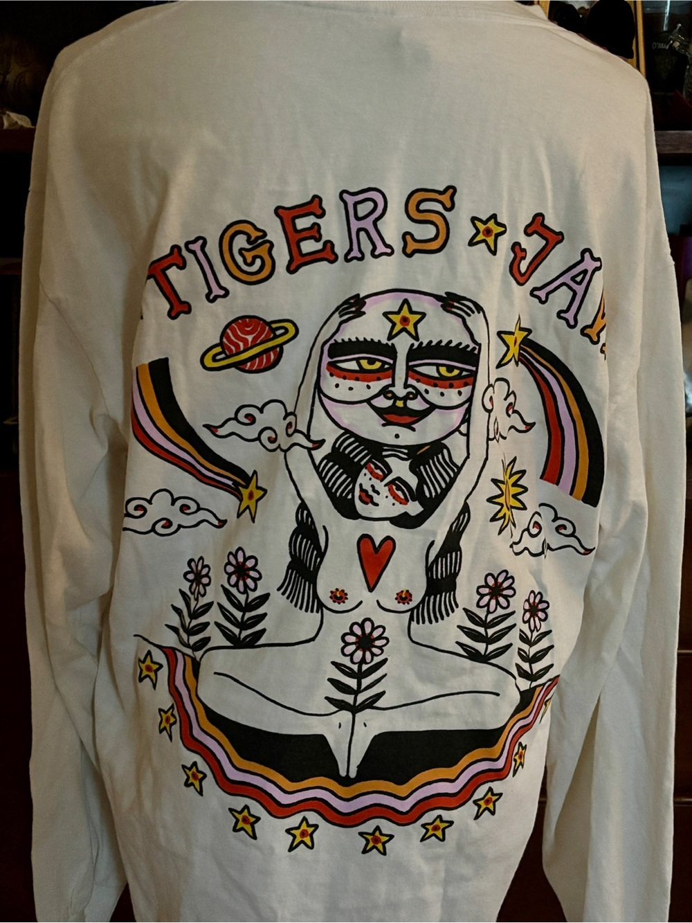TIGERS JAW Graphic Long Sleeve Tee - Cream with Multicolor Design